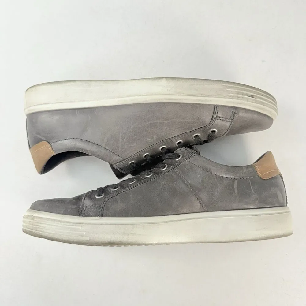 Ecco Soft Classic 85766451488 Men EUR 45 Gray Leather Lace-Up Athletic Sneaker
